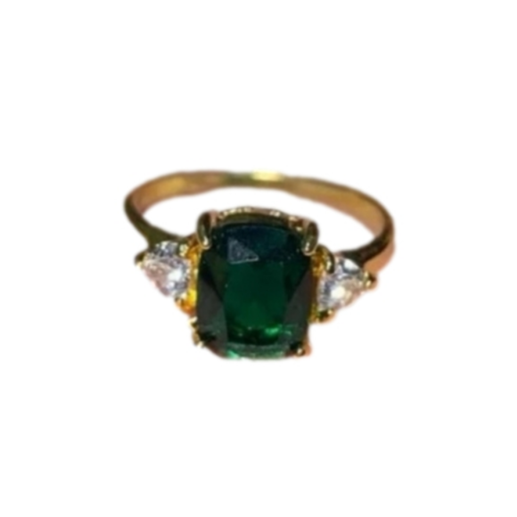 Faux Emerald Ring | Square Cut with Cubic Zirconia Stones and Gold Tone Band NWT - Picture 4 of 4